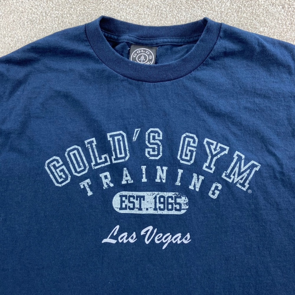 Vtg Gold's Gym Training T-Shirt Mens Large Navy Blue Las Vegas Graphic Tee